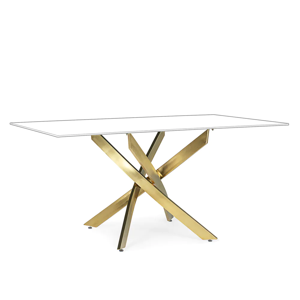 Tavolo rettangolare 160x90cm con top in vetro 8mm trasparente e gambe incrociate in acciaio oro | George Tavolo rettangolare 160x90cm con top in vetro 8mm trasparente e gambe incrociate in acciaio oro | George