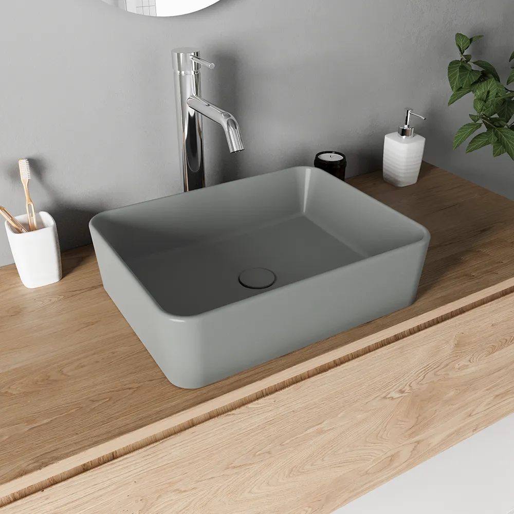 Lavabo da appoggio rettangolare 48x37x13,5 cm grigio | Caspio Lavabo da appoggio rettangolare 48x37x13,5 cm grigio | Caspio