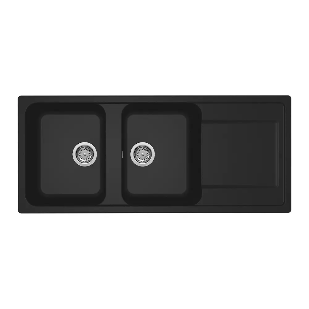 Elleci lavello da cucina 2 vasche con gocciolatoio 116x50cm in granitek nero installazione sopratop | Life 500 Elleci lavello da cucina 2 vasche con gocciolatoio 116x50cm in granitek nero installazione sopratop | Life 500