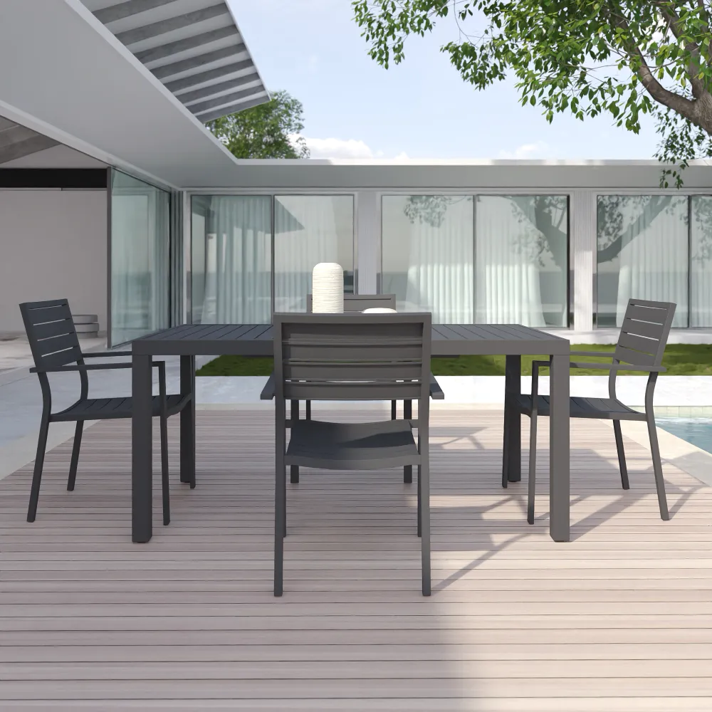 Set da esterno grigio con tavolo allungabile 160/240x75cm e 4 sedie in alluminio | Zenor Set da esterno grigio con tavolo allungabile 160/240x75cm e 4 sedie in alluminio | Zenor