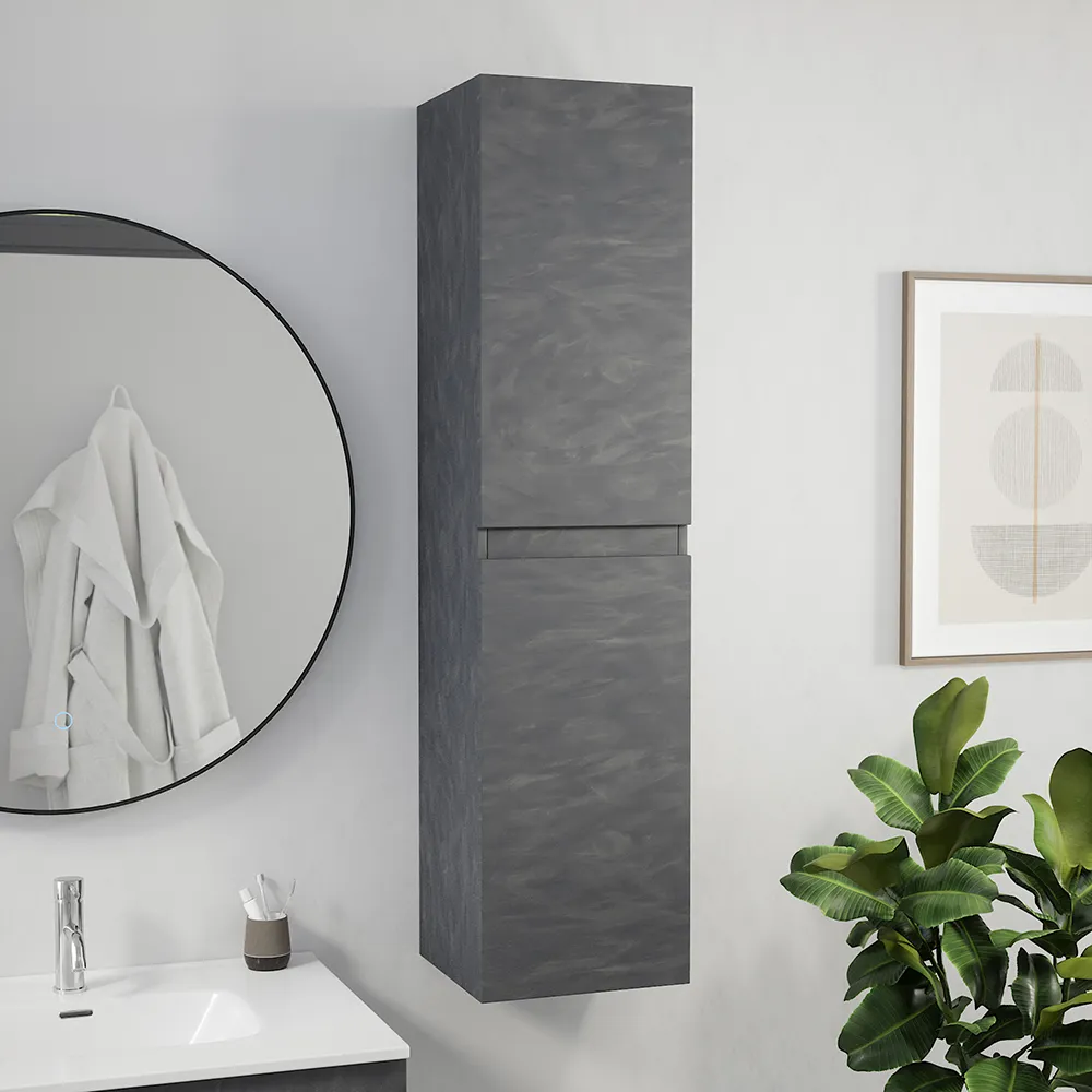 Colonna bagno sospesa altezza 137 cm due ante effetto cemento scuro reversibile | Yili Colonna bagno sospesa altezza 137 cm due ante effetto cemento scuro reversibile | Yili