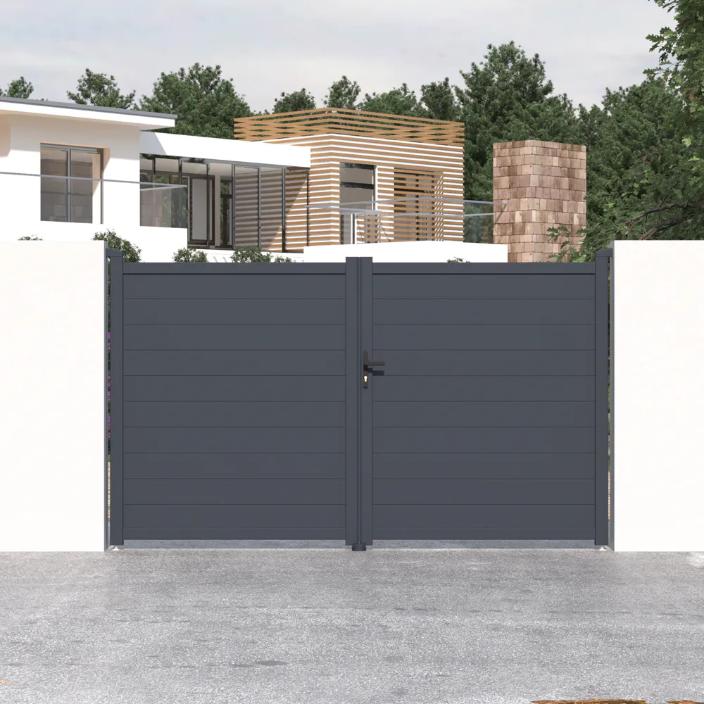 Cancello in alluminio doppia porta a battente 300x173cm grigio freddo