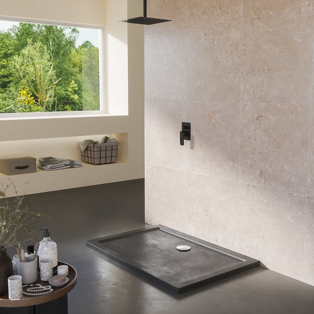 Piatto doccia 80x120 effetto pietra nero in acrilico altezza slim | Petra Piatto doccia 80x120 effetto pietra nero in acrilico altezza slim | Petra