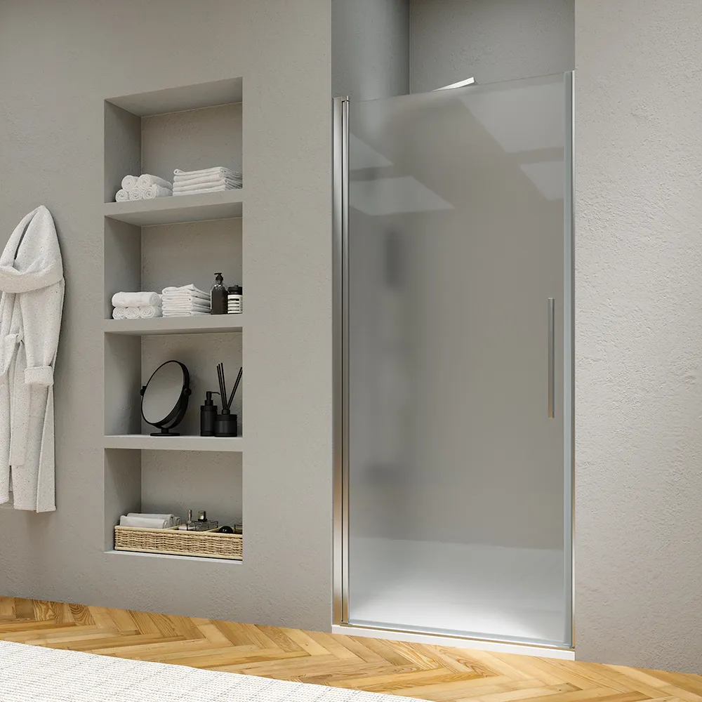 Porta doccia 90cm apertura a battente con profili cromati e vetro da 6mm opaco h195 | Elba Porta doccia 90cm apertura a battente con profili cromati e vetro da 6mm opaco h195 | Elba