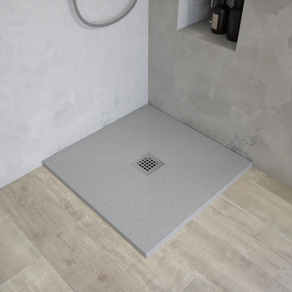 Piatto doccia quadrato 90x90 cm in marmoresina grigio chiaro effetto pietra h3 cm | Milos