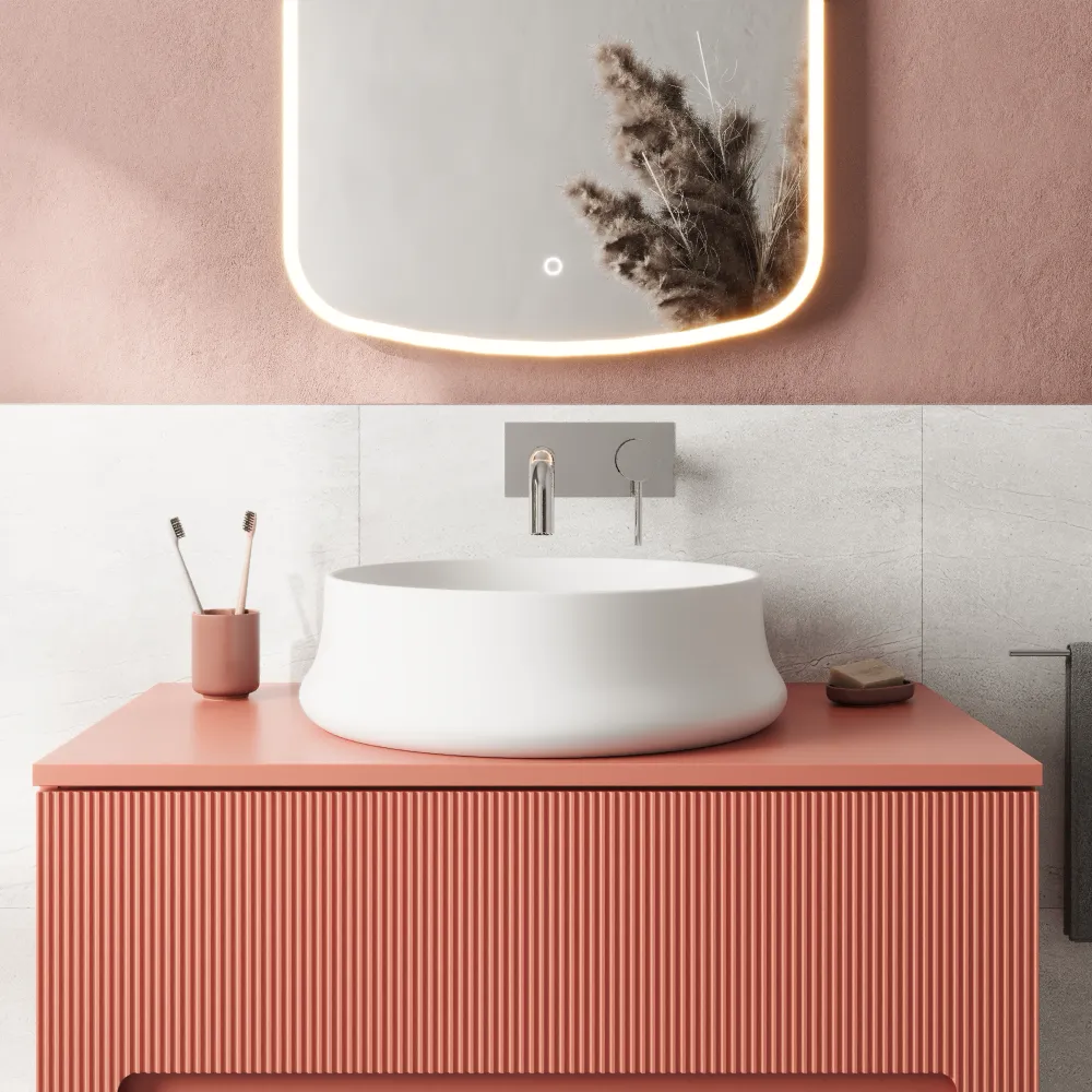 Lavabo da appoggio in ceramia tondo 45x45x14cm bianco opaco | Siwa