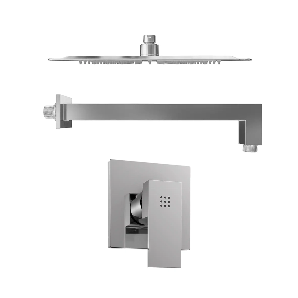 Set doccia squadrato cromato - Miscelatore incasso monocomando con braccio e soffione 20x20 cm Set doccia squadrato cromato - Miscelatore incasso monocomando con braccio e soffione 20x20 cm