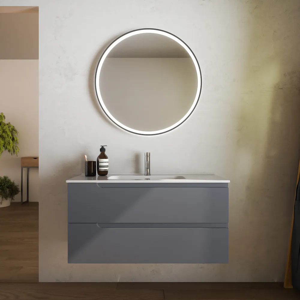Mobile bagno sospeso 80 cm due cassetti grigio opaco con lavabo | Ardenne Mobile bagno sospeso 80 cm due cassetti grigio opaco con lavabo | Ardenne