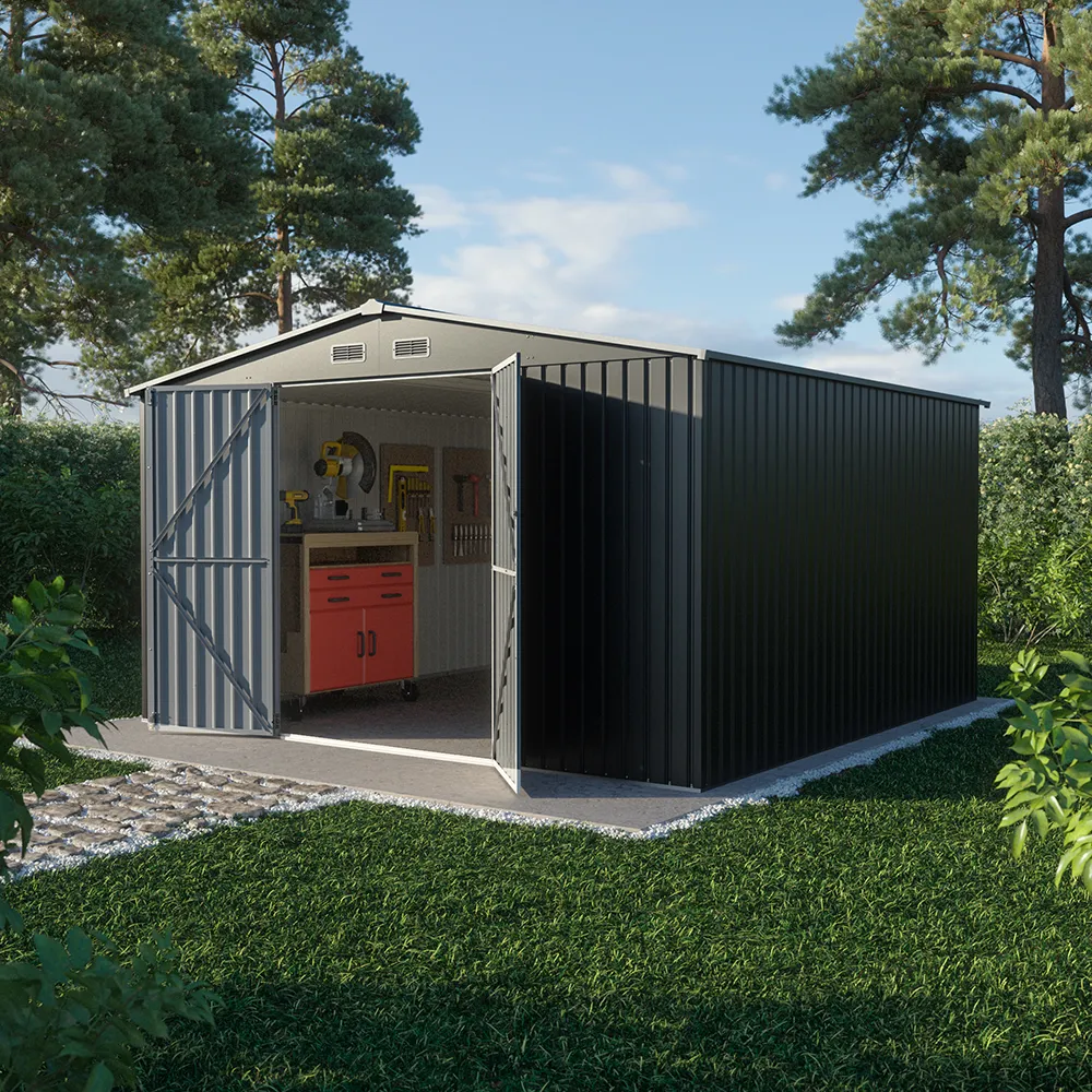 Casetta da giardino in acciaio zincato nero 3,62x3,62xh2,17m - 180kg - 13,1 metri quadri