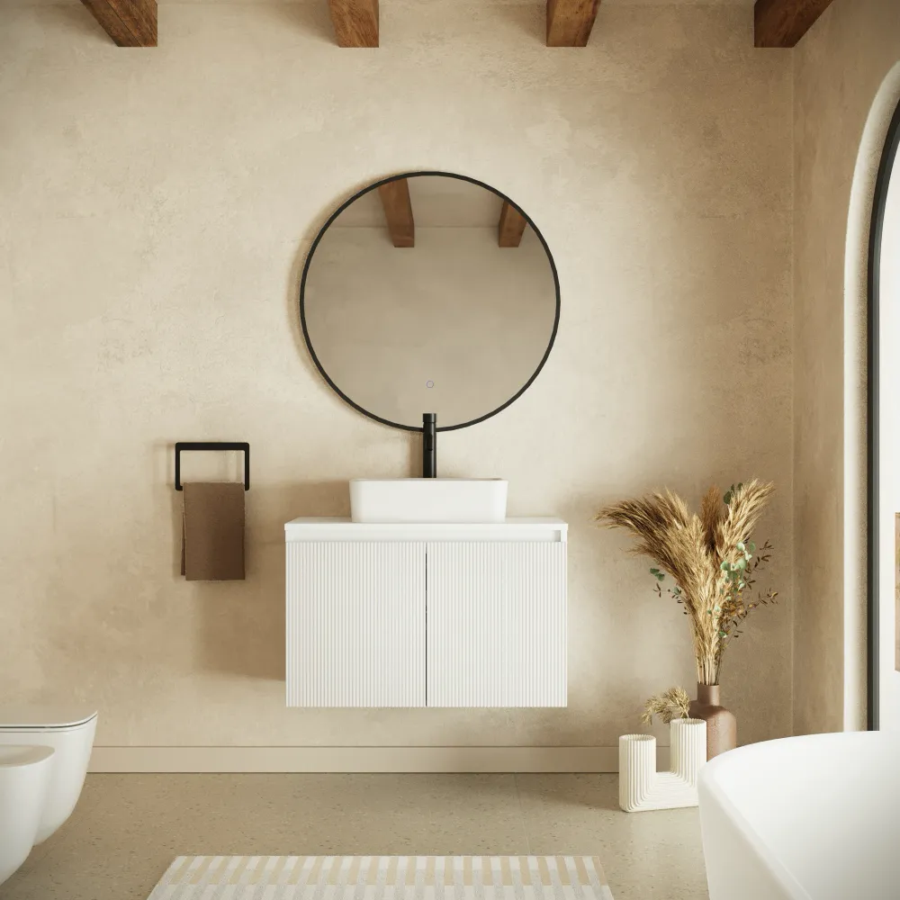 Mobile bagno sospeso 60cm bianco opaco cannettato 2 ante con top | Pelion Mobile bagno sospeso 60cm bianco opaco cannettato 2 ante con top | Pelion