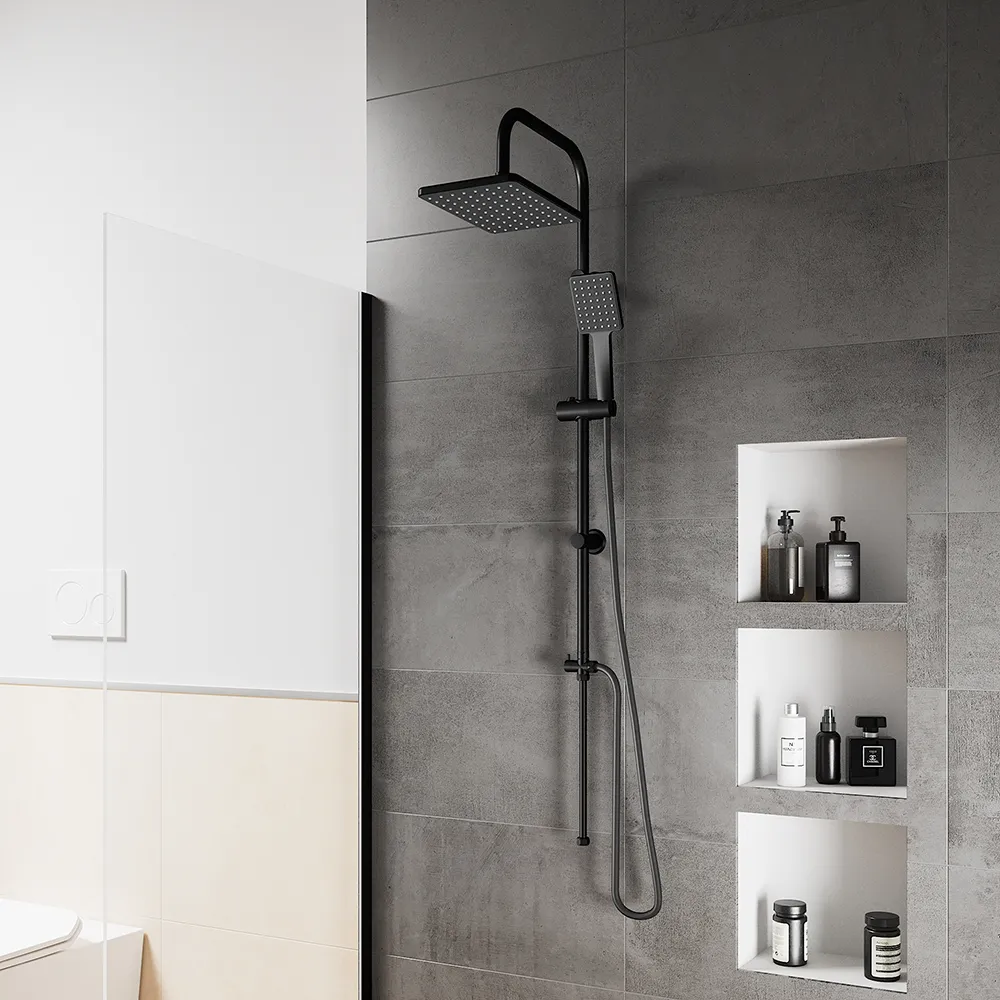 Colonna doccia in acciaio inox nero opaco con deviatore a due vie e soffione 19x26 cm | Reno Colonna doccia in acciaio inox nero opaco con deviatore a due vie e soffione 19x26 cm | Reno