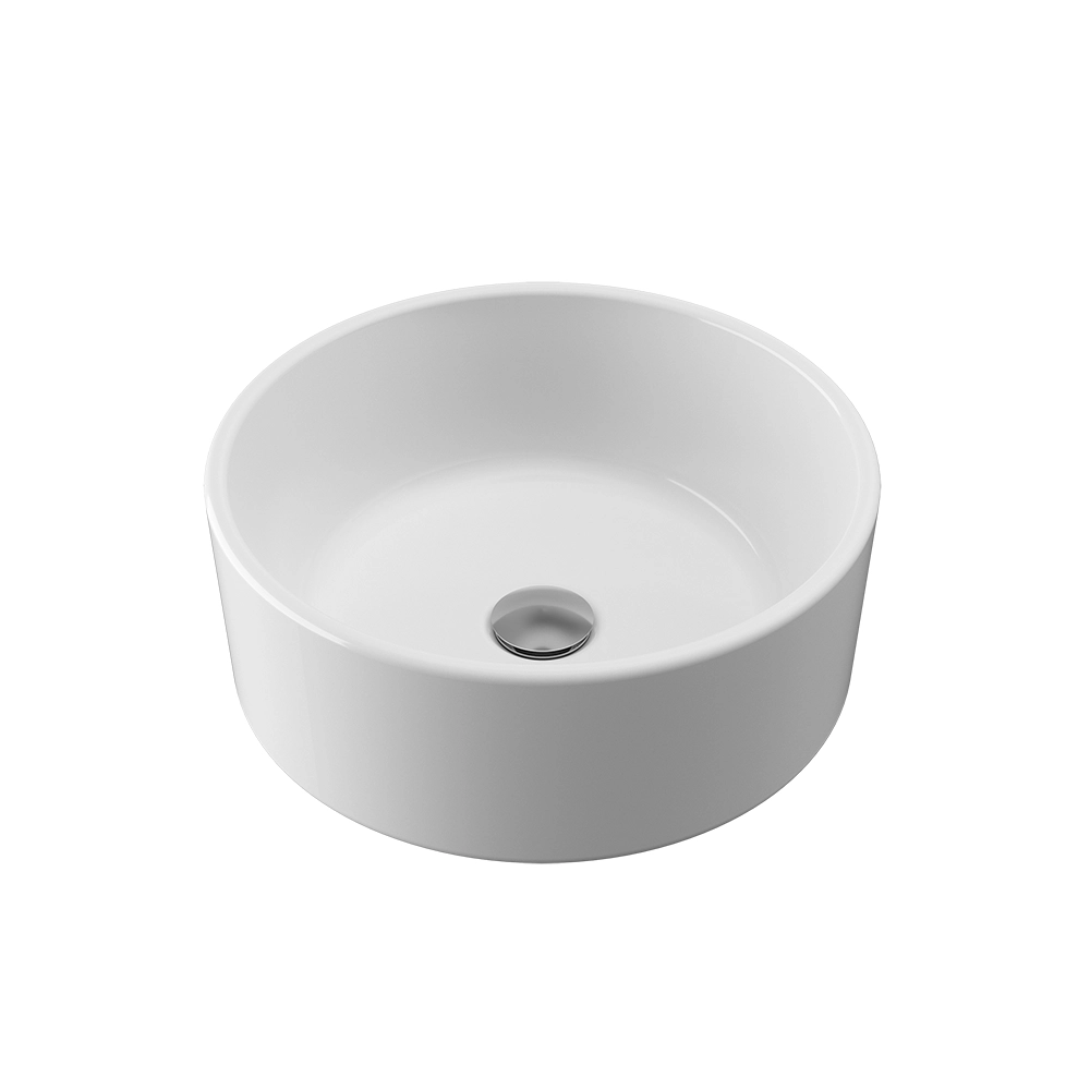 Lavabo da appoggio tondo in ceramica 41,5x41,5x15,5cm bianco lucido Lavabo da appoggio tondo in ceramica 41,5x41,5x15,5cm bianco lucido