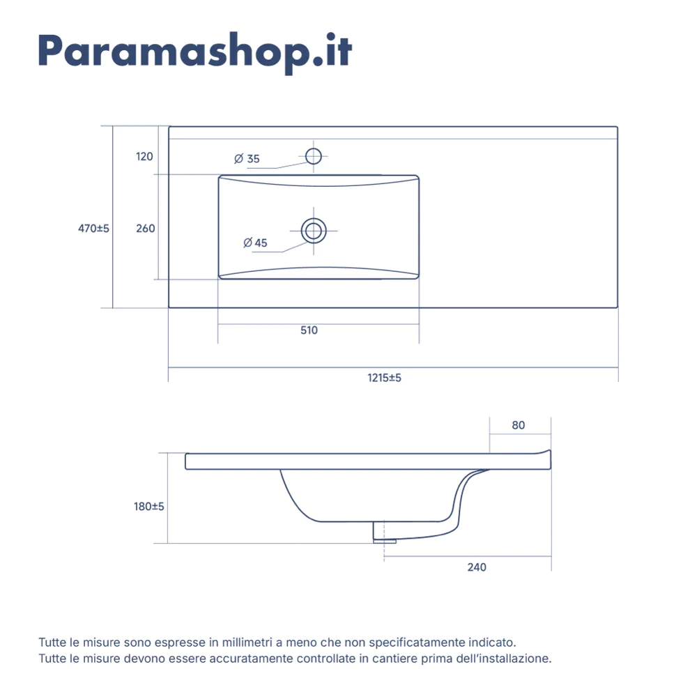 Lavabo da incasso 120cm vasca lato sinistro in ceramica bianco opaco | Orta