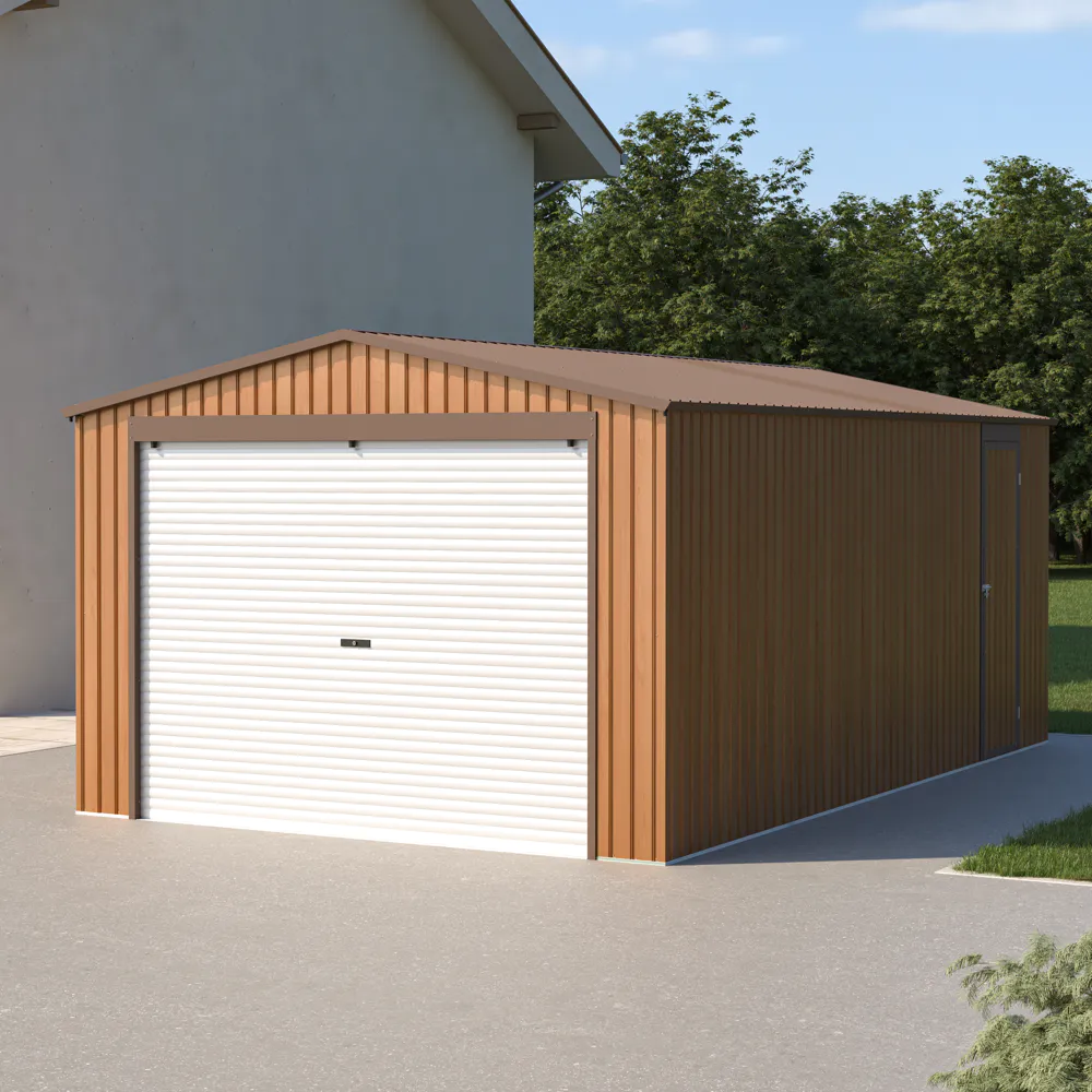 Garage per auto con saracinesca in accaio zincato 338x576xh243 cm effetto legno rovere - 19,5mq Garage per auto con saracinesca in accaio zincato 338x576xh243 cm effetto legno rovere - 19,5mq