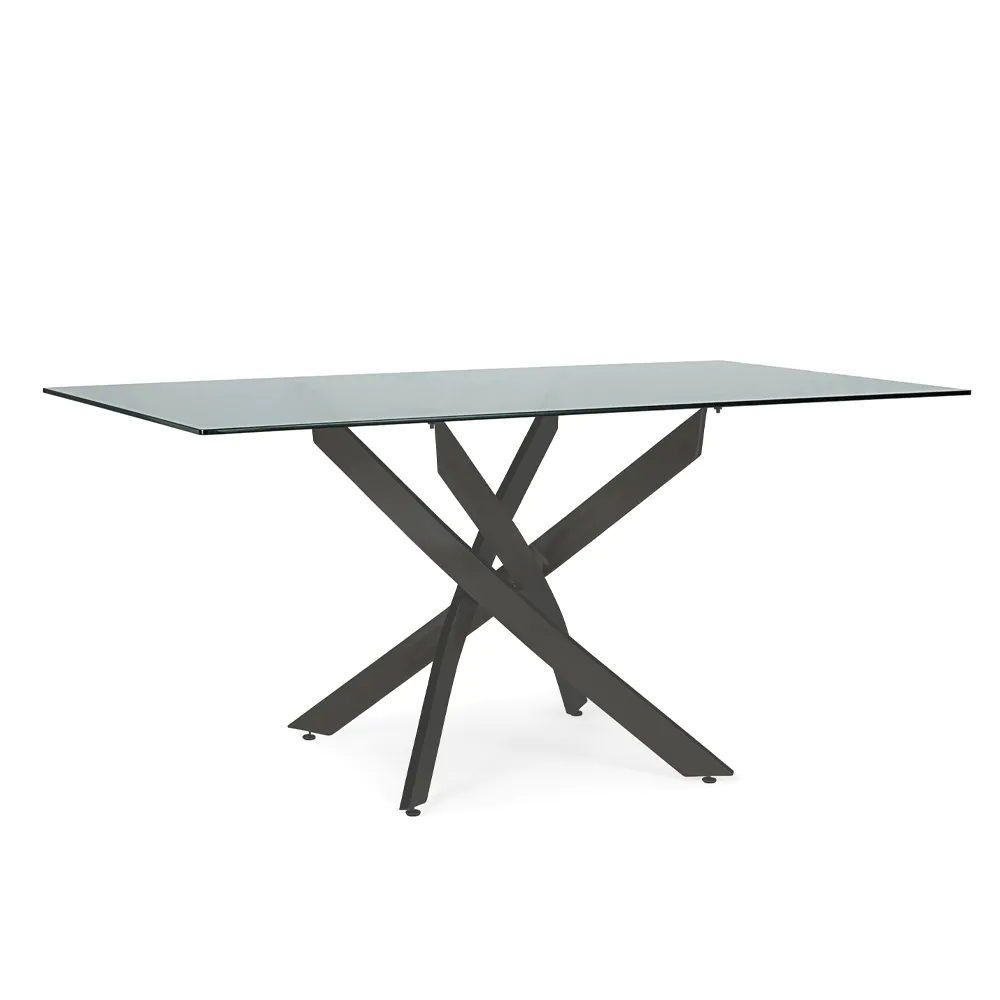 Tavolo rettangolare 160x90cm con top in vetro 8mm fumè e gambe incrociate in acciaio nero | George Tavolo rettangolare 160x90cm con top in vetro 8mm fumè e gambe incrociate in acciaio nero | George