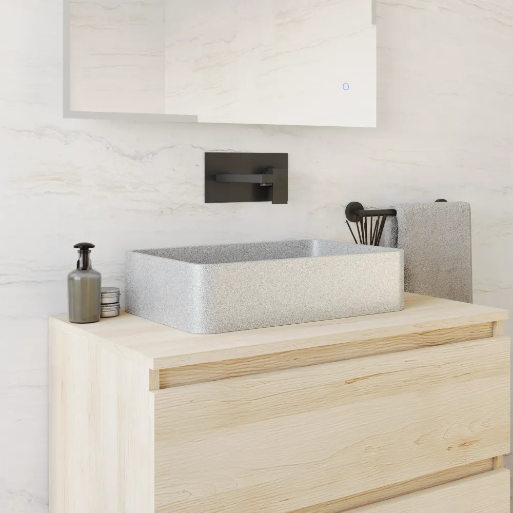 Lavabo da appoggio rettangolare in microcemento 50x32,5x12 cm beige | Lesina