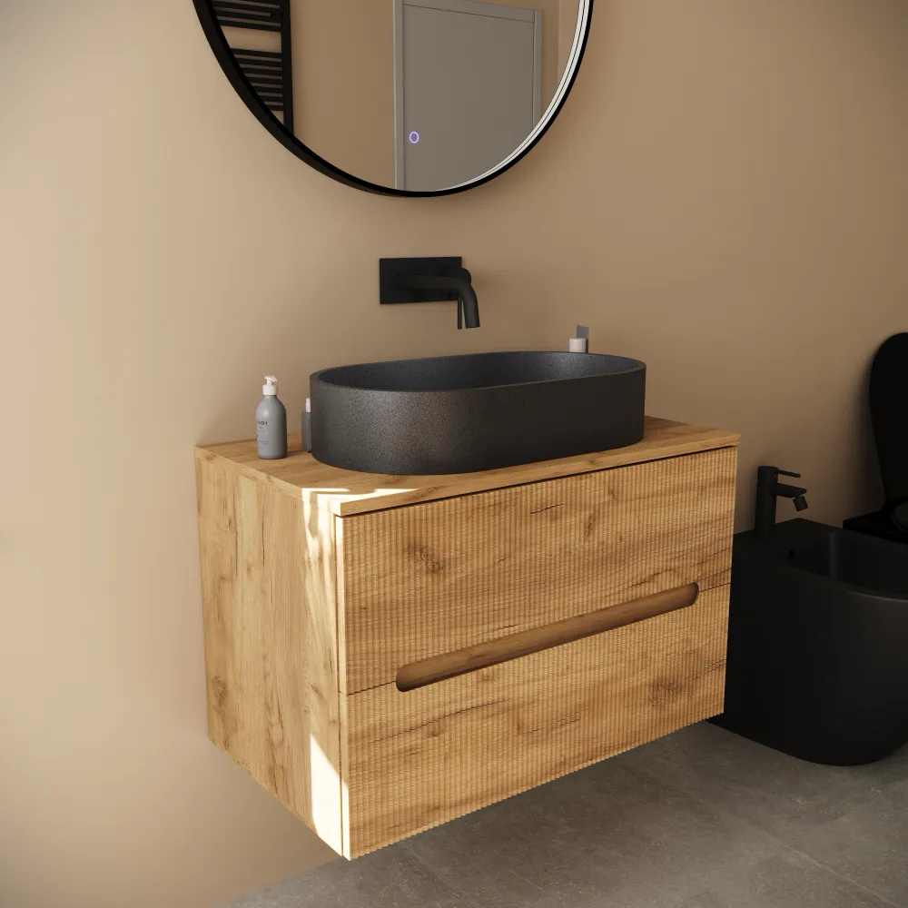 Lavabo da appoggio ovale in microcemento 60x35x12 cm nero | Iseo