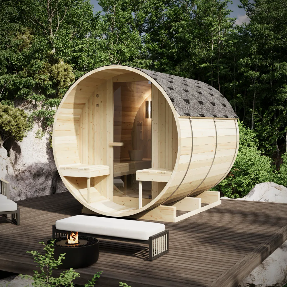 Sauna finlandese da esterno 4 persone 185x220 cm h190 in legno di abete | Onsen Sauna finlandese da esterno 4 persone 185x220 cm h190 in legno di abete | Onsen