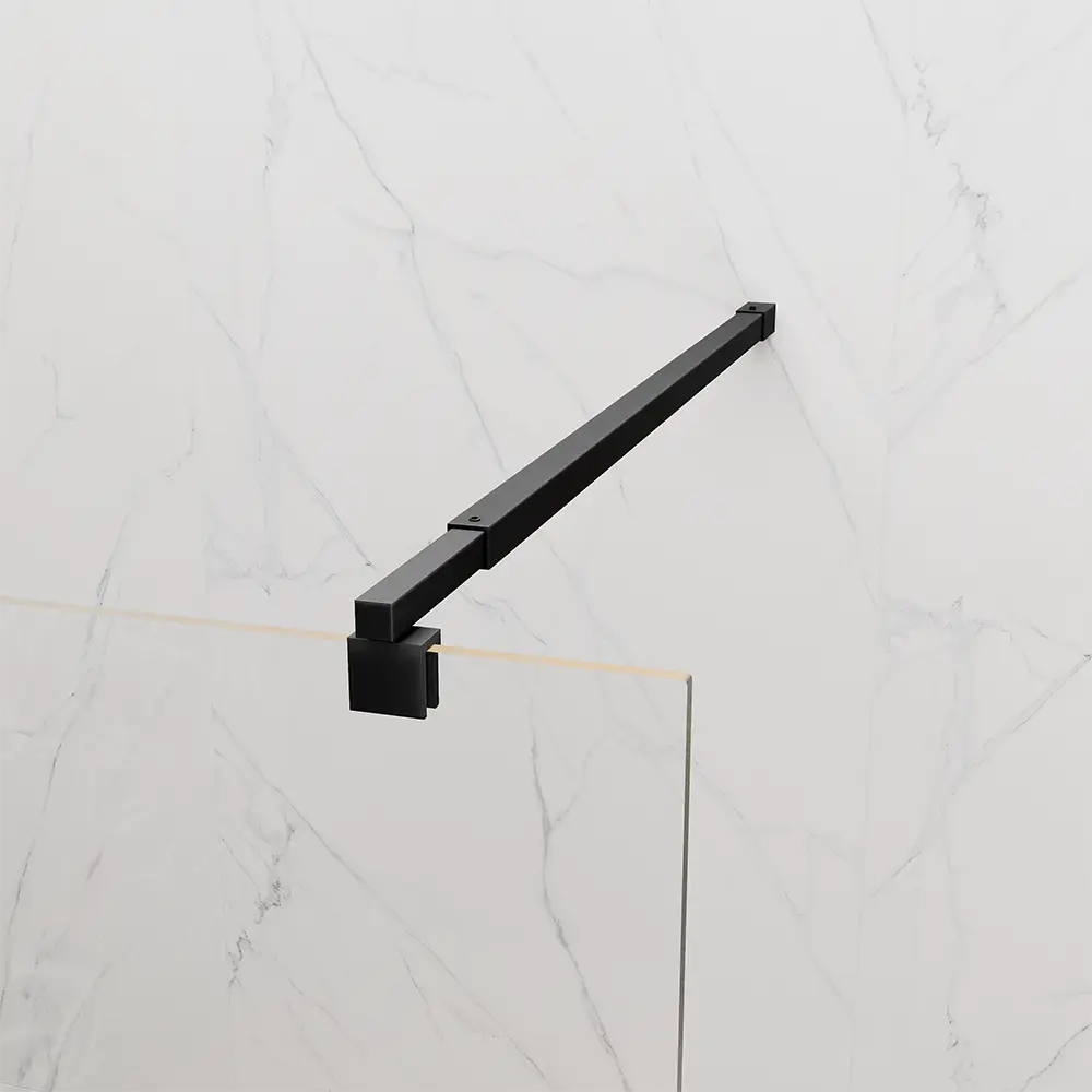 Barra stabilizzatrice della doccia walk-in Keros con profili neri e vetro 8mm temperato Barra stabilizzatrice della doccia walk-in Keros con profili neri e vetro 8mm temperato