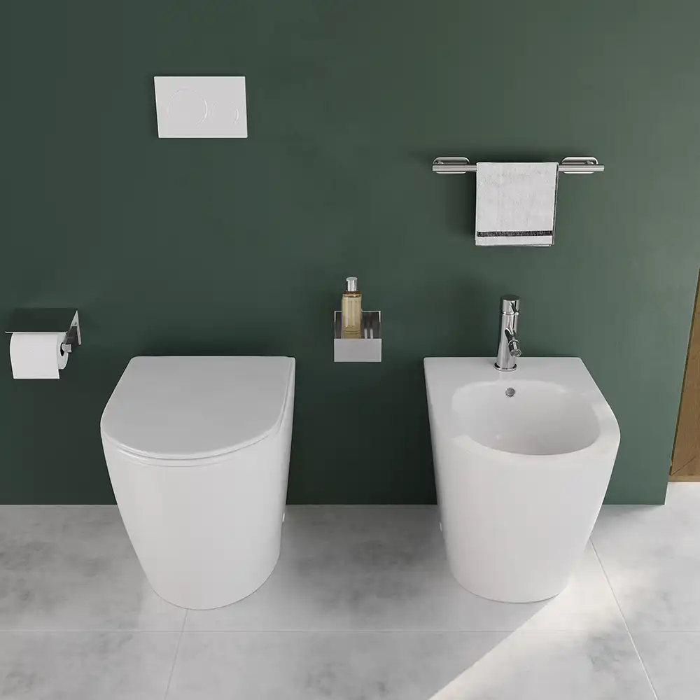 Sanitari filomuro ceramica bianco lucido vaso rimless copriwc soft-close e bidet | Europa Small Sanitari filomuro ceramica bianco lucido vaso rimless copriwc soft-close e bidet | Europa Small