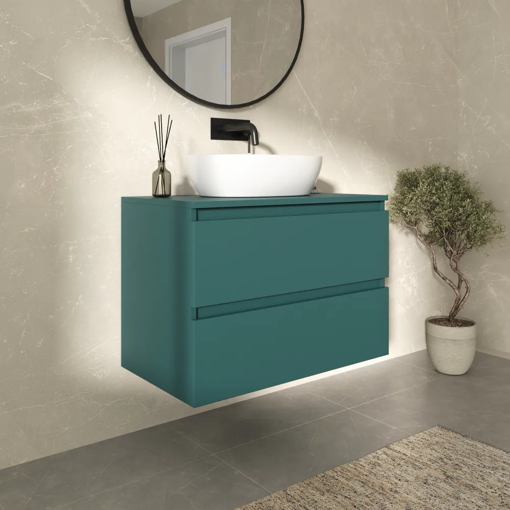 Mobile bagno sospeso 100cm due cassetti petrol con top | Hexa