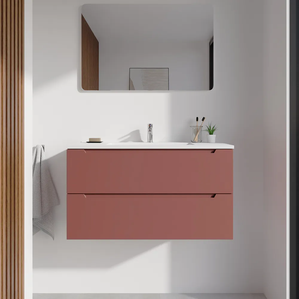 Mobile bagno sospeso 90cm terracotta due cassetti soft-close con lavabo bianco opaco | Bako Mobile bagno sospeso 90cm terracotta due cassetti soft-close con lavabo bianco opaco | Bako