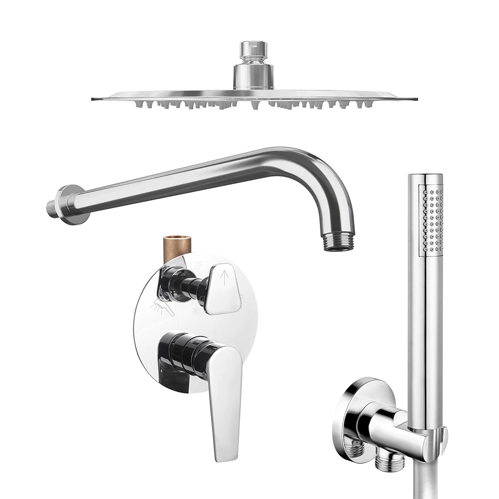 Set doccia cromato - Miscelatore incasso 2 vie Audrey, braccio 40cm, soffione slim 30cm e doccino Set doccia cromato - Miscelatore incasso 2 vie Audrey, braccio 40cm, soffione slim 30cm e doccino