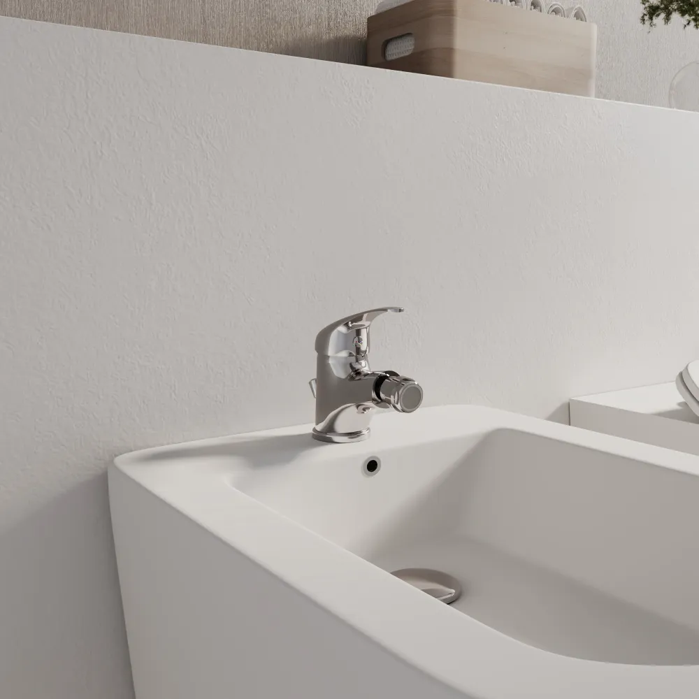 Miscelatore bidet cromato con scarico a saltarello e piletta in pvc inclusa | Natalie Miscelatore bidet cromato con scarico a saltarello e piletta in pvc inclusa | Natalie