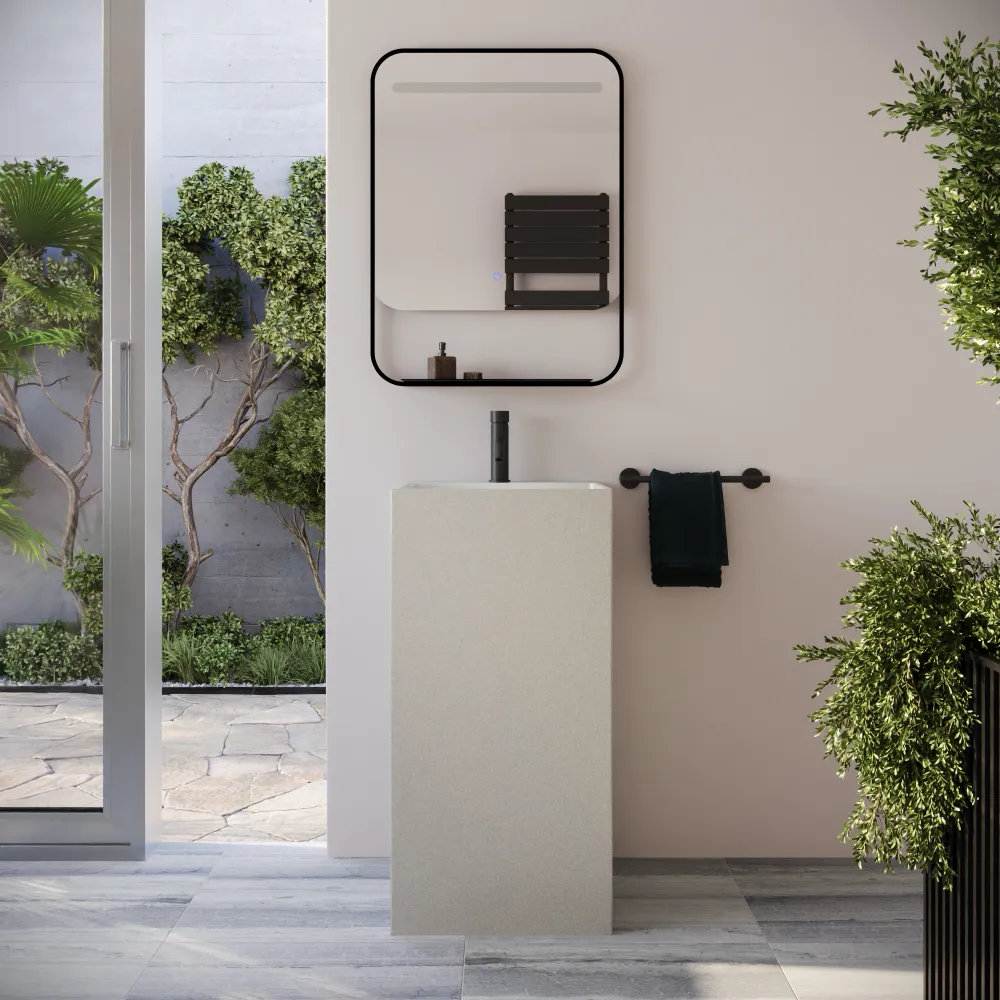 Lavabo freestanding quadrato 45x45x90cm in microcemento beige | Flores Lavabo freestanding quadrato 45x45x90cm in microcemento beige | Flores