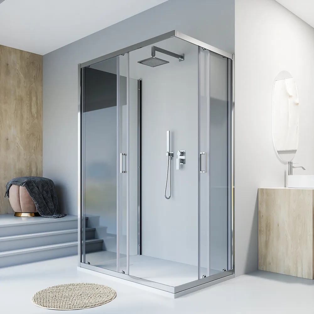 Box doccia cromato 3 lati 70x90x70cm con doppio scorrevole e vetro 6mm trasparente h185cm | Tonga Box doccia cromato 3 lati 70x90x70cm con doppio scorrevole e vetro 6mm trasparente h185cm | Tonga