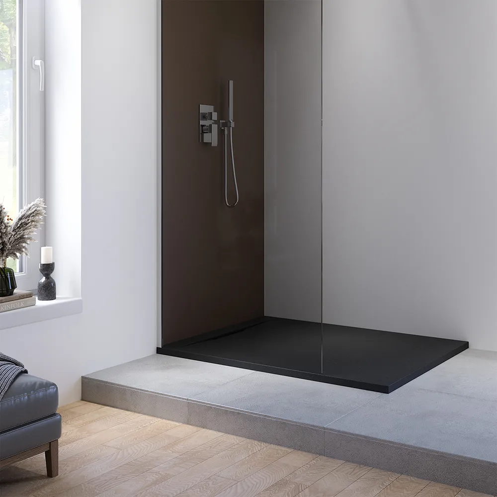 Piatto doccia 90x100 cm in marmoresina nero effetto pietra | Paros Piatto doccia 90x100 cm in marmoresina nero effetto pietra | Paros