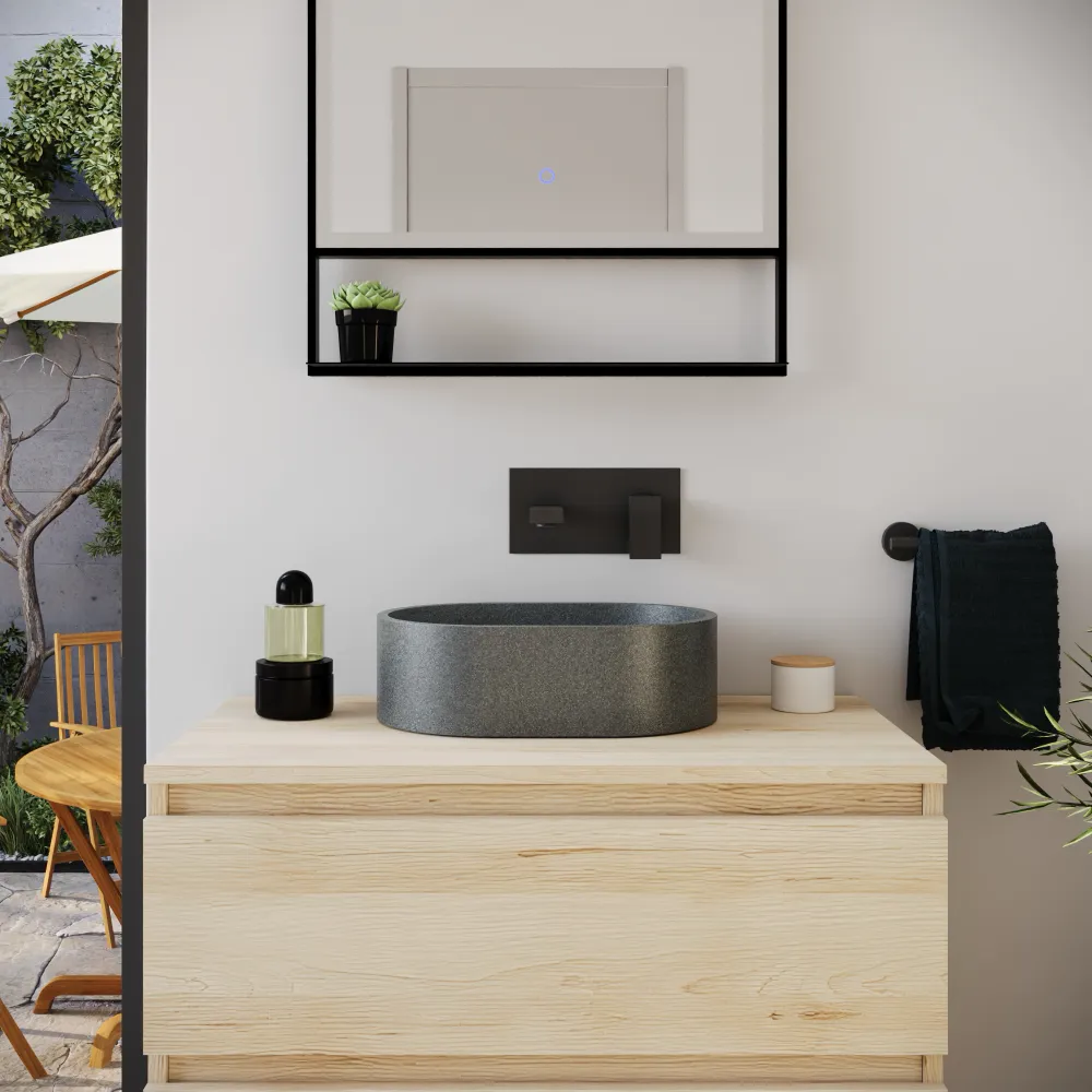 Lavabo da appoggio ovale in microcemento 40x28x12 cm grigio | Bolsena Lavabo da appoggio ovale in microcemento 40x28x12 cm grigio | Bolsena