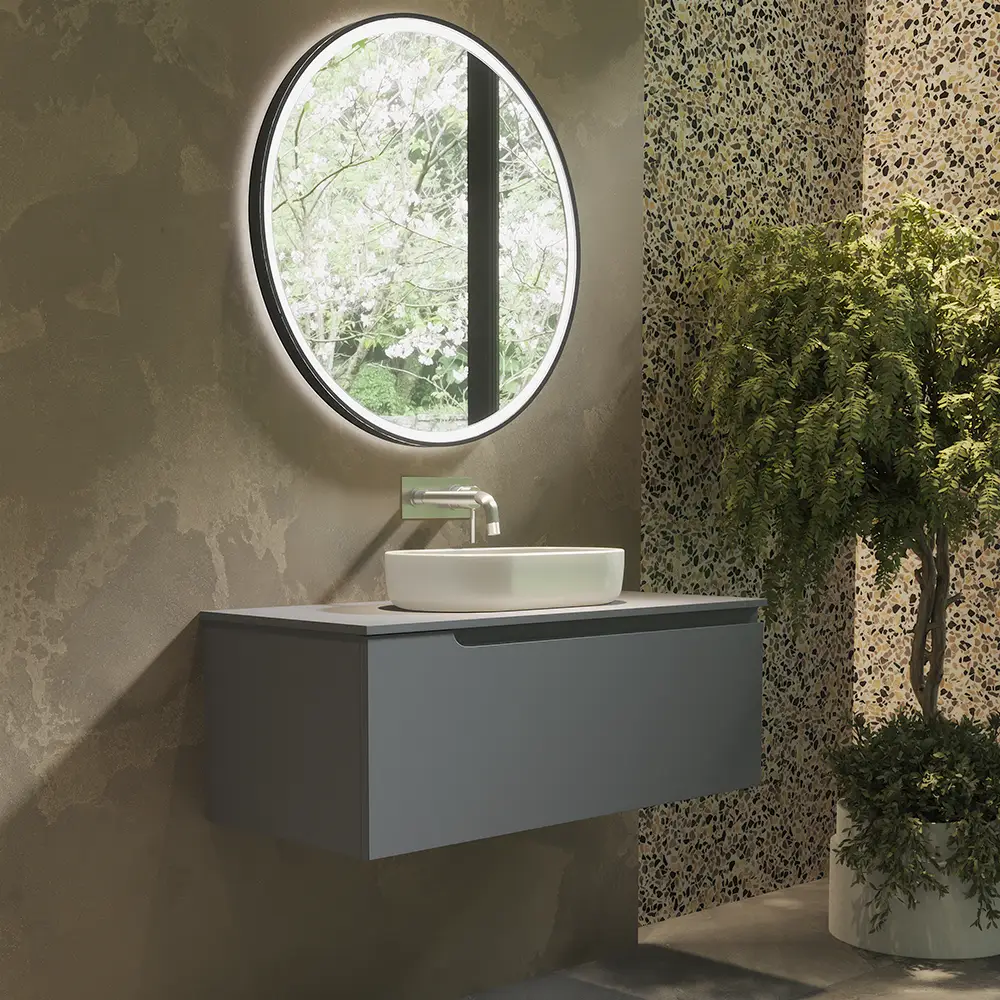 Mobile bagno sospeso 80 cm un cassetto color grigio opaco con top | Moor Mobile bagno sospeso 80 cm un cassetto color grigio opaco con top | Moor