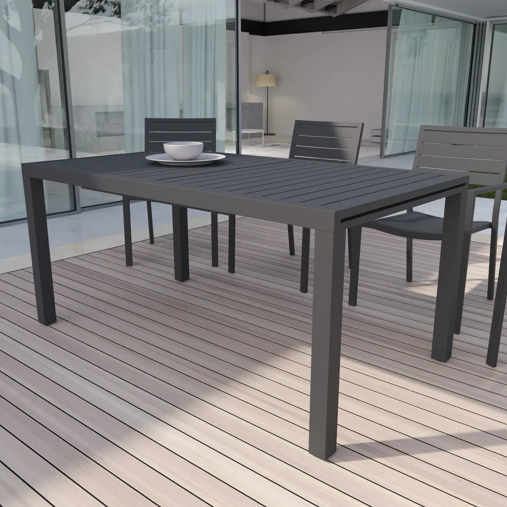 Tavolo da esterno rettangolare in alluminio grigio scuro allungabile 160/240x90xh75cm con top a doghe | Marel