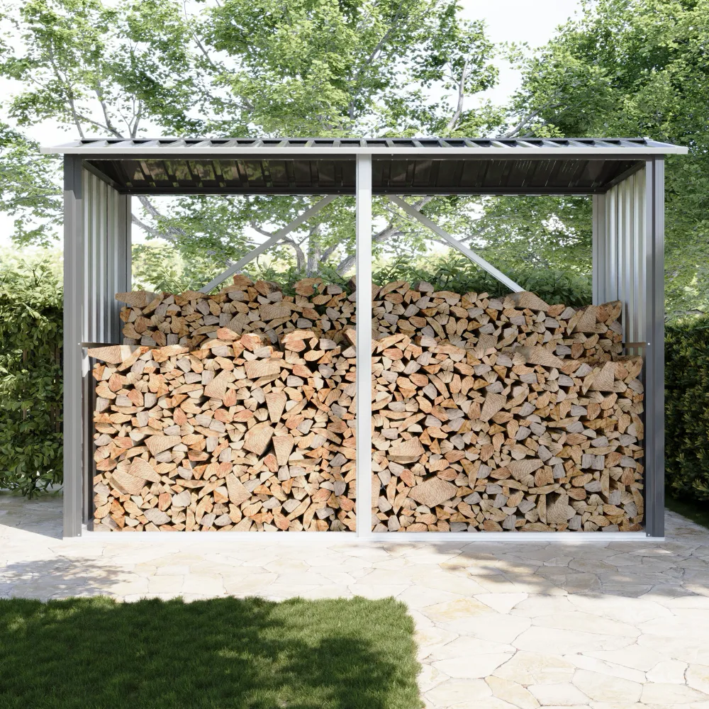 Legnaia da esterno in acciaio zincato nero 238x87x160cm con tetto spiovente