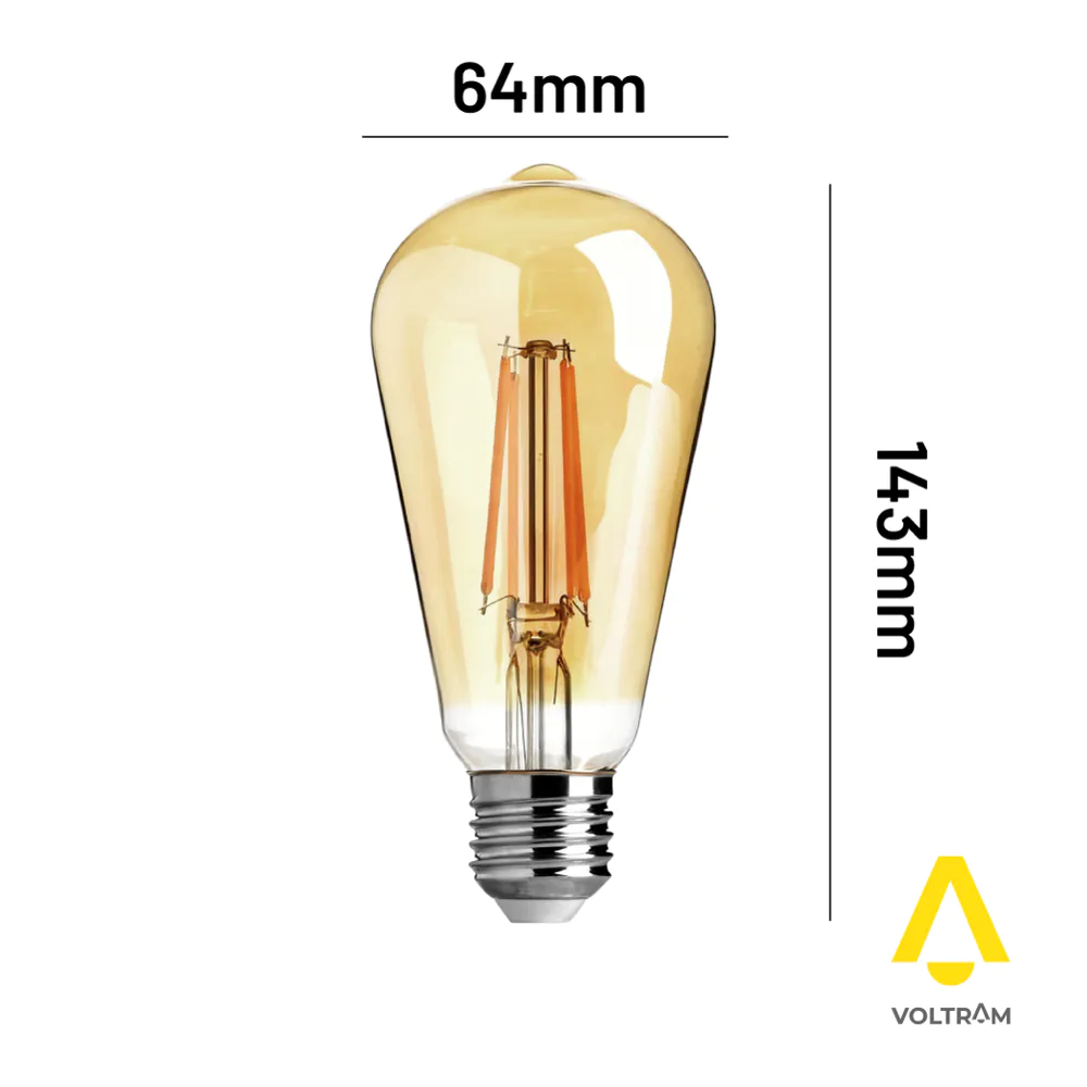 Lampadina LED E27 8W COG ST64 dimmerabile ambrata 960LM bianco caldo 2700K