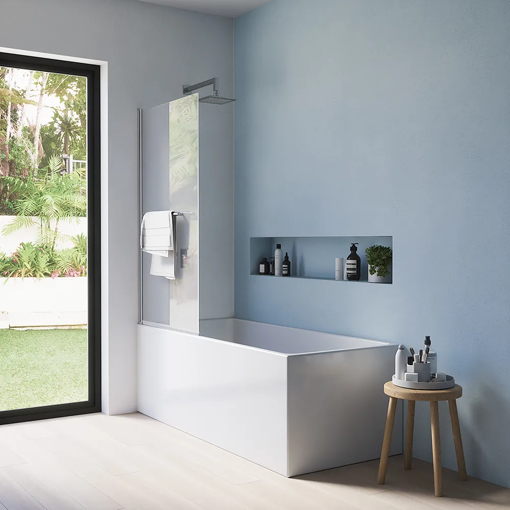 Parete sopravasca girevole 80 cm vetro trasparente e portasciugamani | Jandia Parete sopravasca girevole 80 cm vetro trasparente e portasciugamani | Jandia