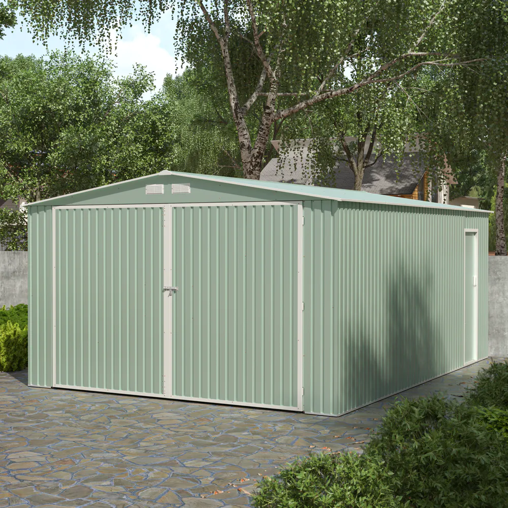 Garage per auto in acciaio zincato 380x540xh232 cm con porta a battente verde chiaro - 20,5mq