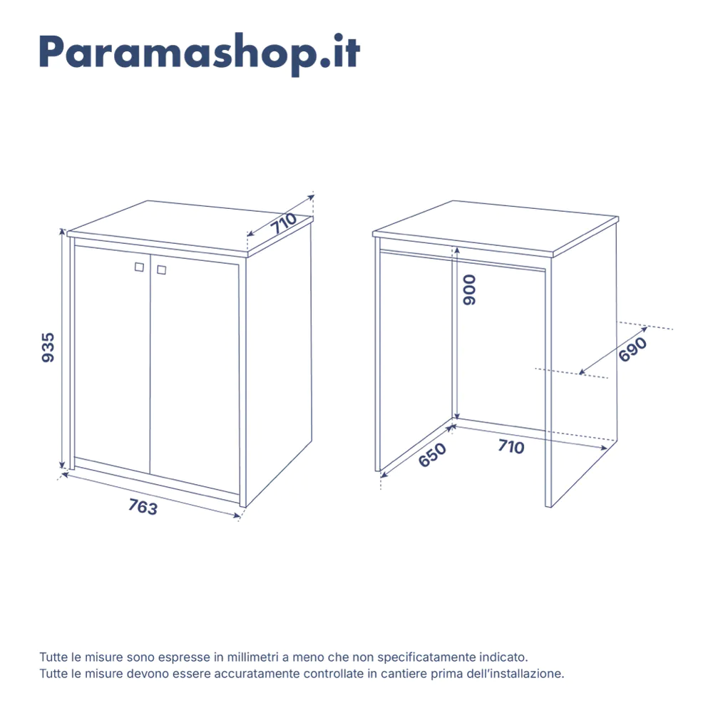 Coprilavatrice con ante 76x71cm in PVC bianco | Igloo