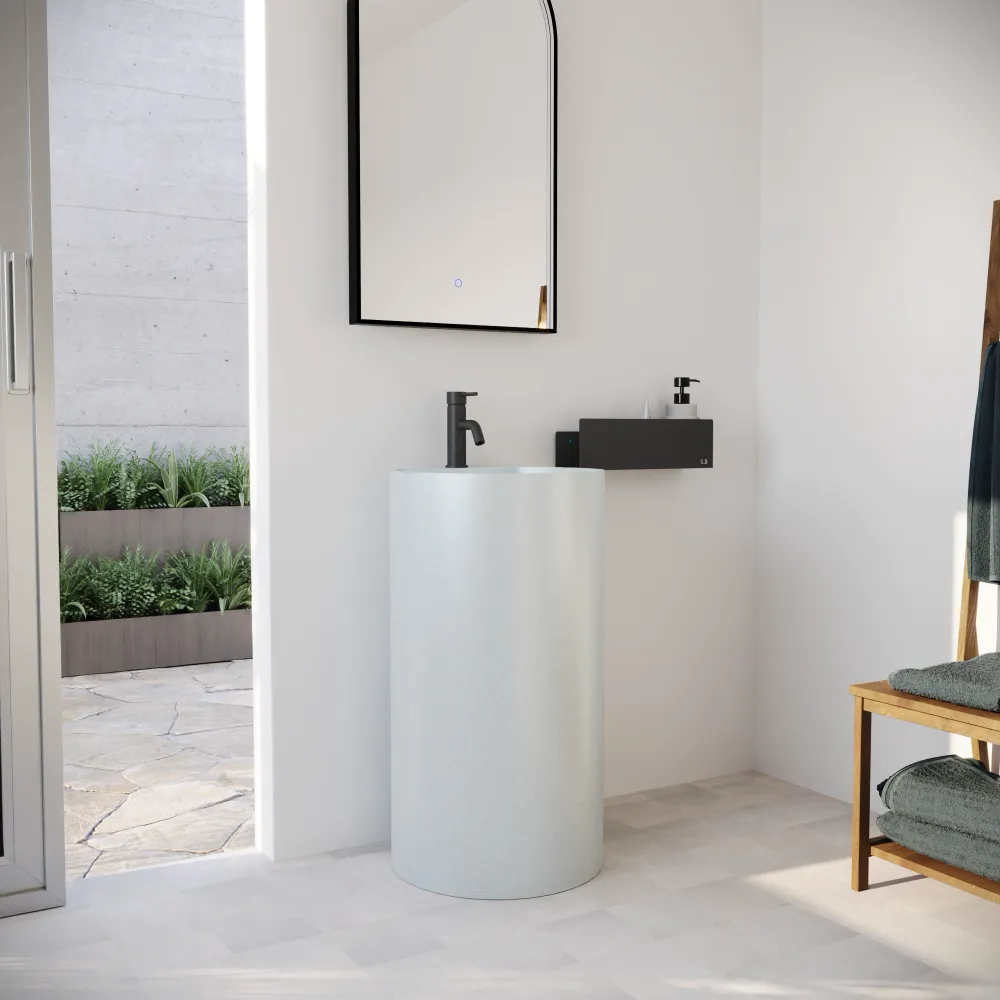 Lavabo freestanding tondo 45x83 cm in micrcocemento bianco | Coral
