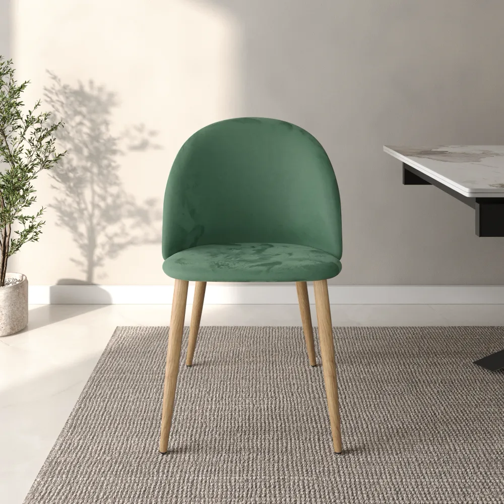 Set 4 sedie seduta in velluto verde con gambe in acciaio | Anita