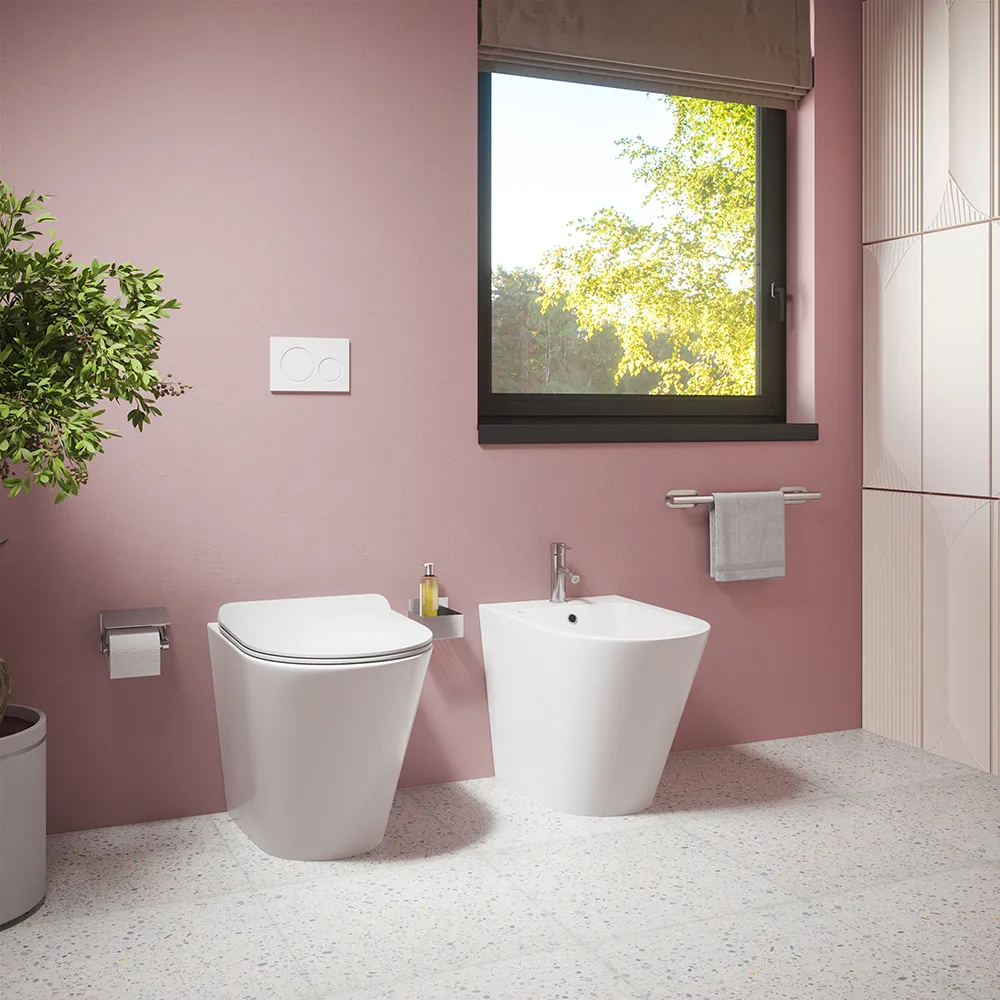Sanitari filomuro in ceramica bianco lucido vaso tornado silent flush sedile soft-close e bidet | Rio Sanitari filomuro in ceramica bianco lucido vaso tornado silent flush sedile soft-close e bidet | Rio