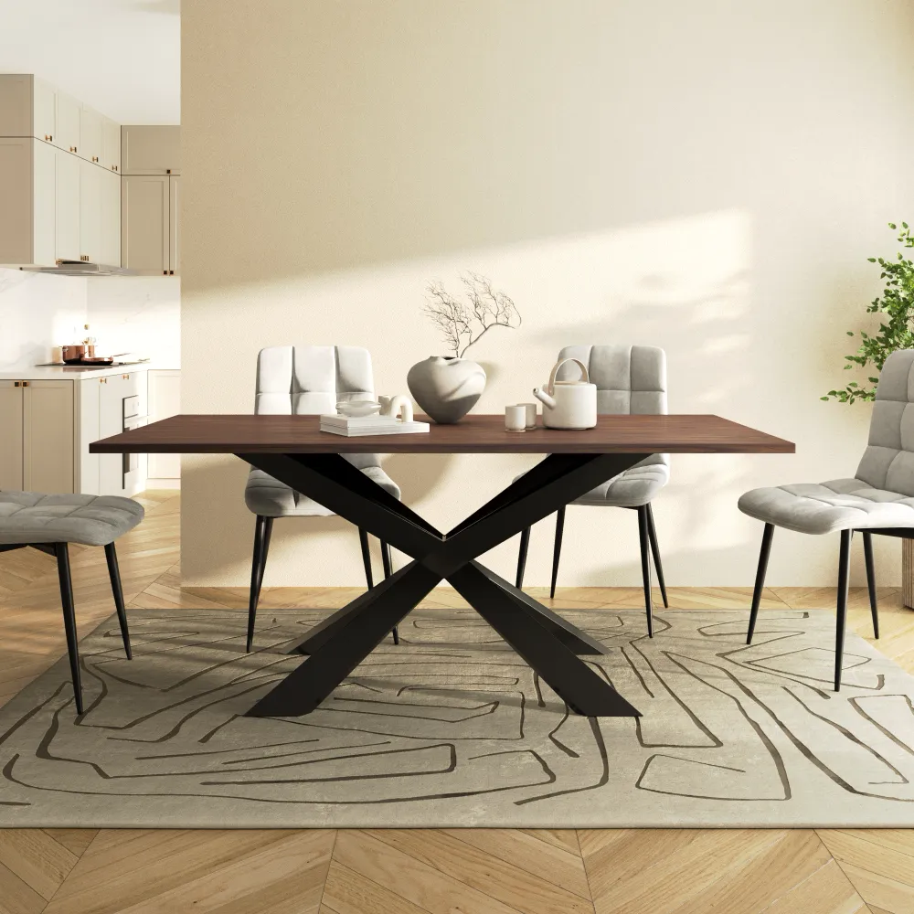 Tavolo rettangolare 180x90cm top in MDF 25mm effetto legno scuro e gambe incrociate in acciaio nero | Arvid Tavolo rettangolare 180x90cm top in MDF 25mm effetto legno scuro e gambe incrociate in acciaio nero | Arvid