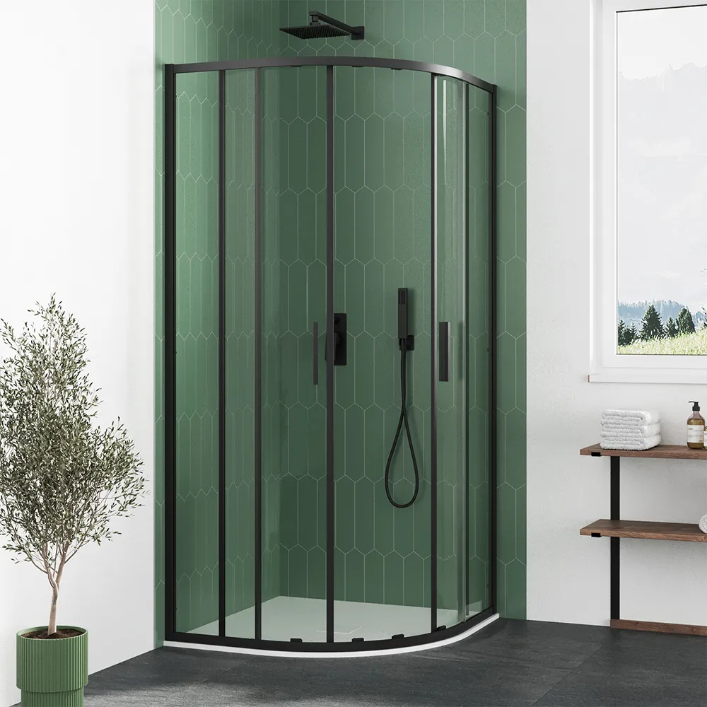 Box doccia semicircolare 90x90cm profili nero opaco slim vetro 6mm trasparente h190 | Portofino Box doccia semicircolare 90x90cm profili nero opaco slim vetro 6mm trasparente h190 | Portofino
