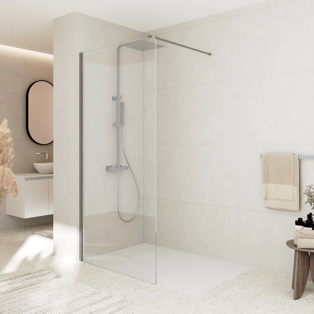 Doccia walk-in 120 cm vetro 8mm anticalcare h200 profilo gun metal spazzolato | Keros