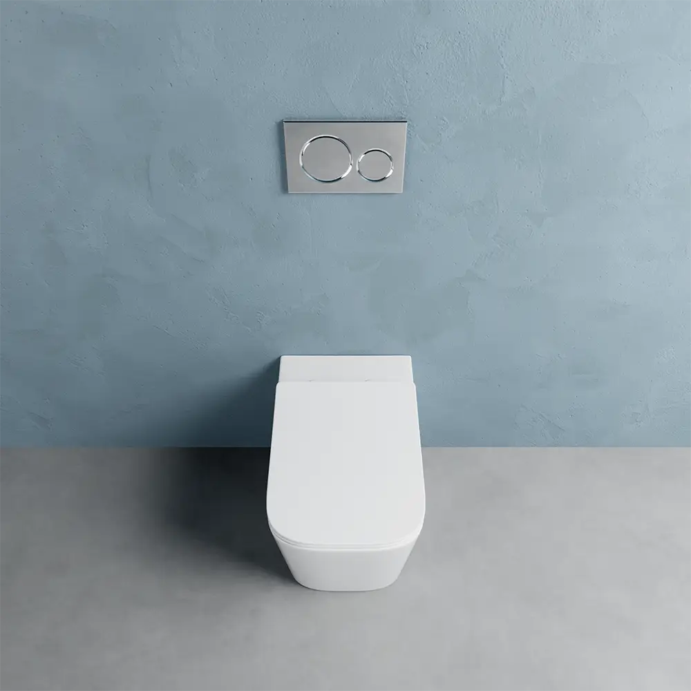 Vista superiore vaso filomuro mod. Londra con sedile con chiusura rallentata ceramica bianca lucida Vista superiore vaso filomuro mod. Londra con sedile con chiusura rallentata ceramica bianca lucida