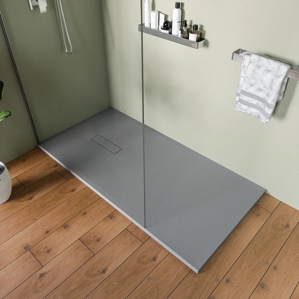 Piatto doccia 80x140 cm in marmoresina grigio effetto pietra | Merlera Piatto doccia 80x140 cm in marmoresina grigio effetto pietra | Merlera