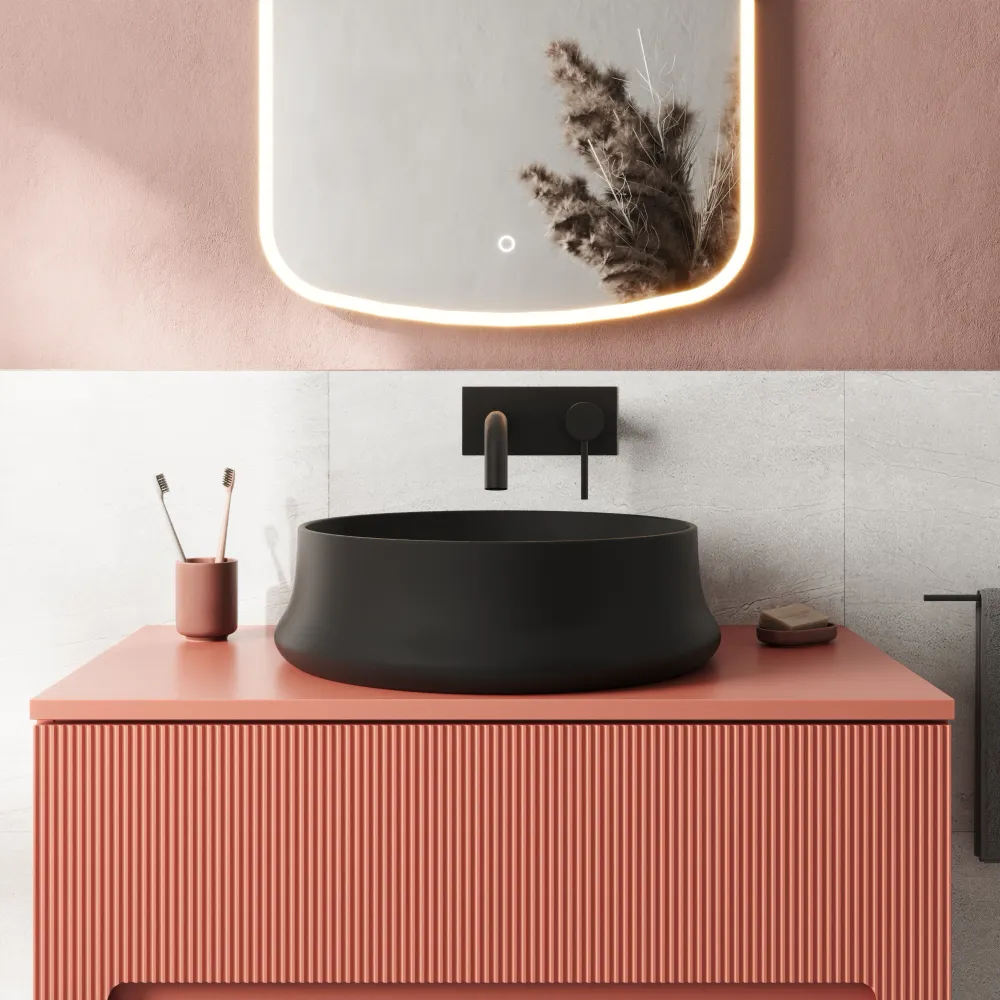 Lavabo da appoggio in ceramia tondo 45x45x14cm nero opaco | Siwa