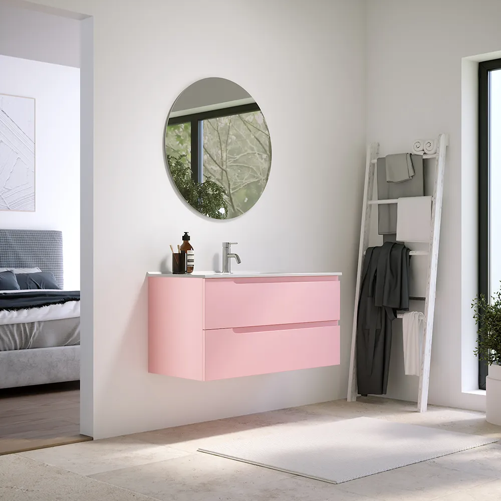 Mobile bagno sospeso 60 cm due cassetti rosa cipria opaco con lavabo | Ardenne Mobile bagno sospeso 60 cm due cassetti rosa cipria opaco con lavabo | Ardenne