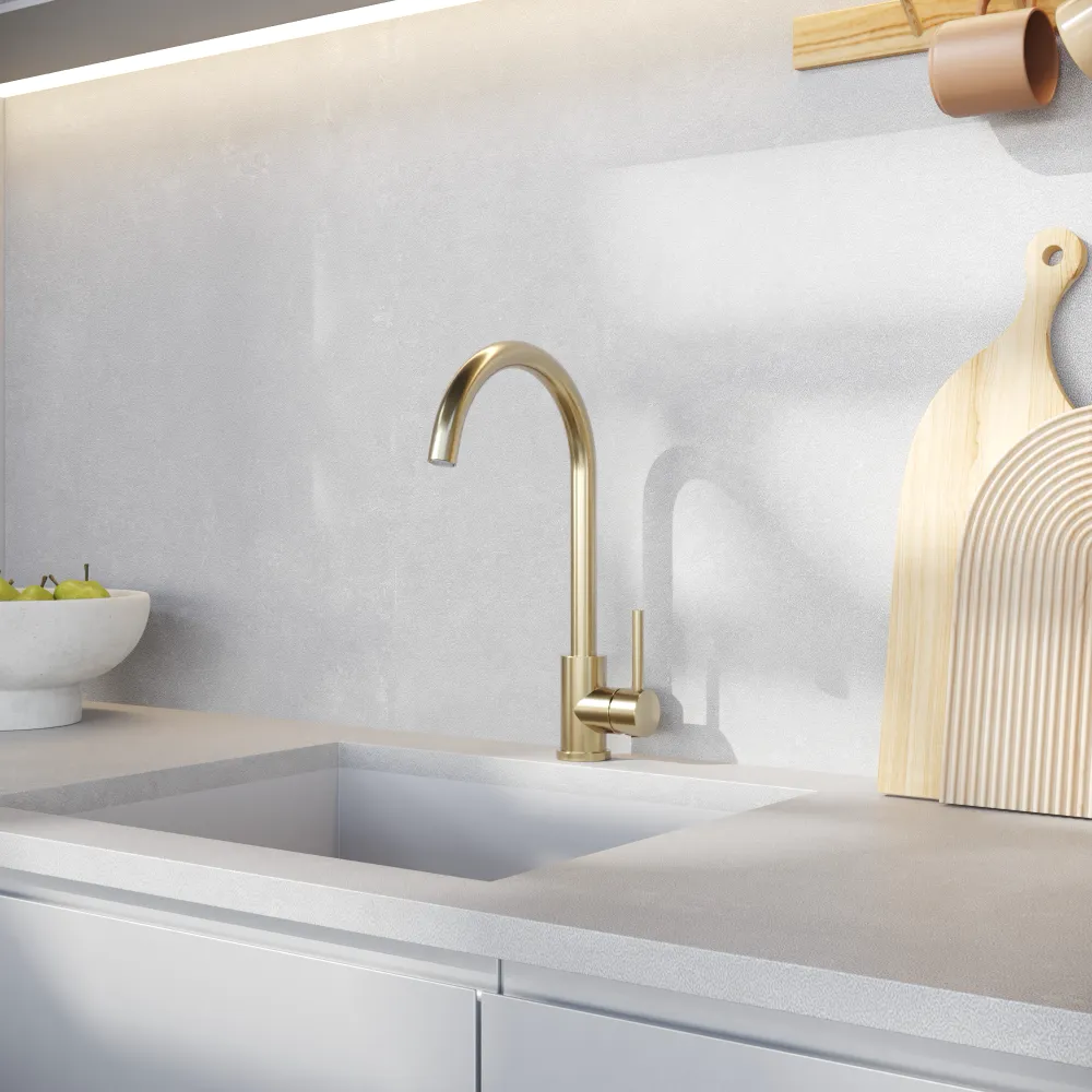 Miscelatore lavello cucina girevole in acciaio oro spazzolato | Cumino Miscelatore lavello cucina girevole in acciaio oro spazzolato | Cumino